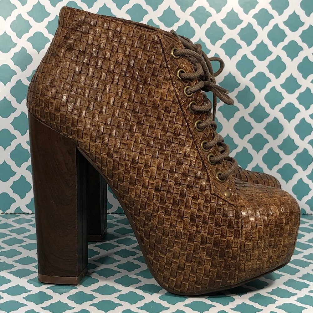 Vintage Weaved Laceup Platform High Heel Ankle Bootie Women's Size 6
